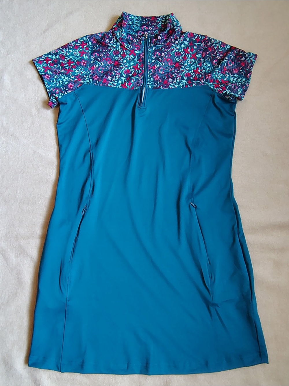 Pebble Beach Dry-Luxe Women's Golf Dress 1/4 Zip Mock Neck Blue Floral M